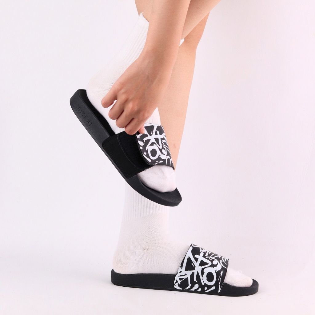 Dép quai ngang da bò Xé dán Grafiti HISHOO U115