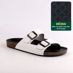 Dép đế trấu birken quai ngang 2 khoá MẶT ĐEN da bò HISHOO M093