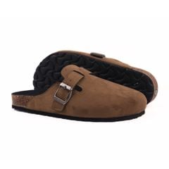 Dép đế trấu sục Boston quai ngang Nâu da lộn HISHOO R109
