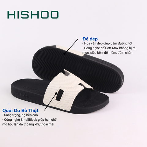 Dép quai ngang Da Vẩy Rồng CHỮ H HISHOO U114