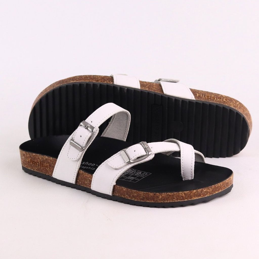 Dép đế trấu birken quai ngang xỏ ngón MẶT ĐEN da bò HISHOO M098