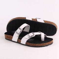 Dép đế trấu birken quai ngang xỏ ngón MẶT ĐEN da bò HISHOO M098