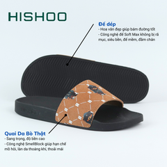 Dép quai ngang da bò lộn Bò+Xám Gấu Bí Lù Monogram HISHOO U113