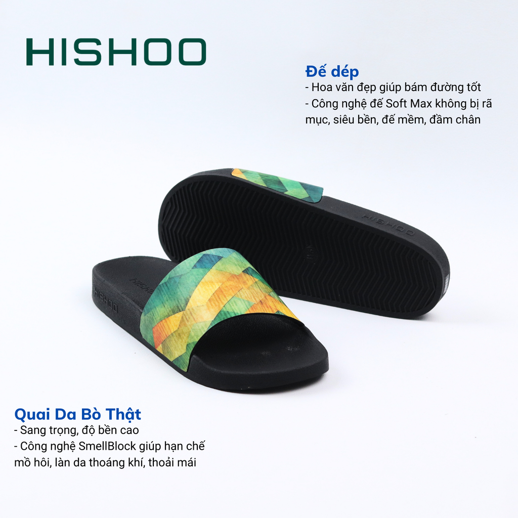 Dép quai ngang da bò In Hình Cầu Vồng Xanh HISHOO U113