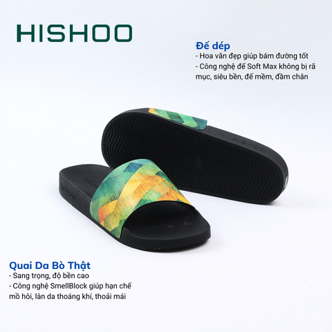 Dép quai ngang da bò In Hình Cầu Vồng Xanh HISHOO U113