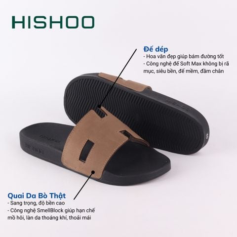 Dép quai ngang Da bò Chữ H HISHOO U114