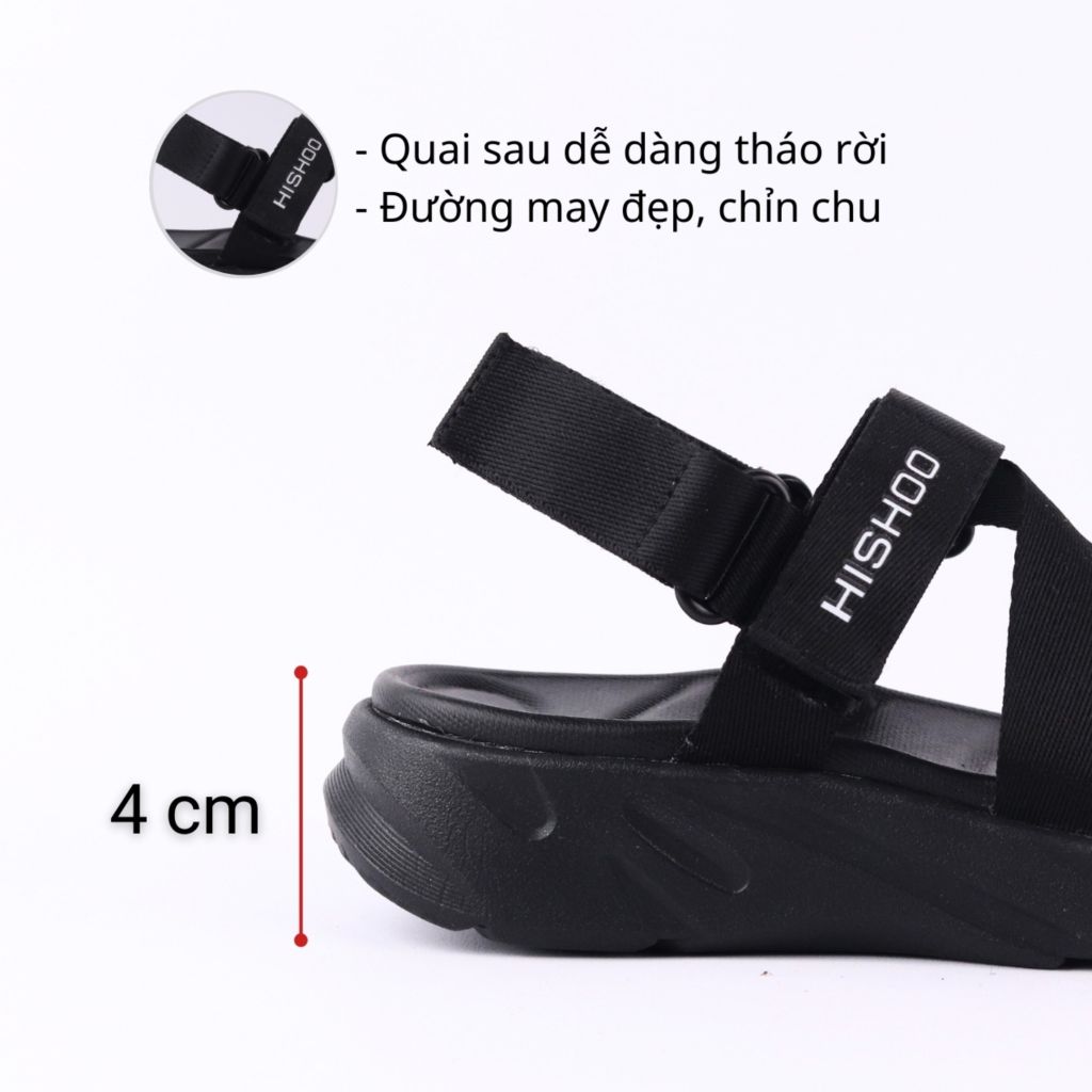 Giày Đi Học Sandal Đế Đen Mặt Trắng Quai Dù HISHOO F003