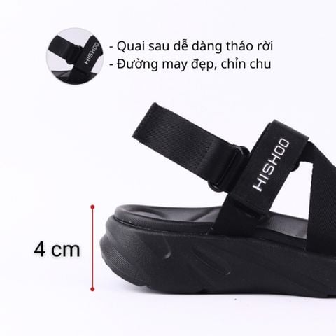 Giày Đi Học Sandal Đế Đen Mặt Trắng Quai Dù HISHOO F003