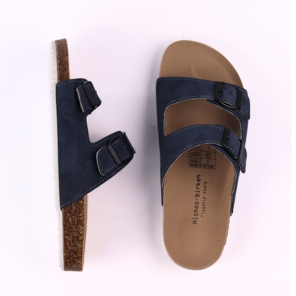 Dép đế trấu birken quai ngang 2 khoá da lộn HISHOO R093