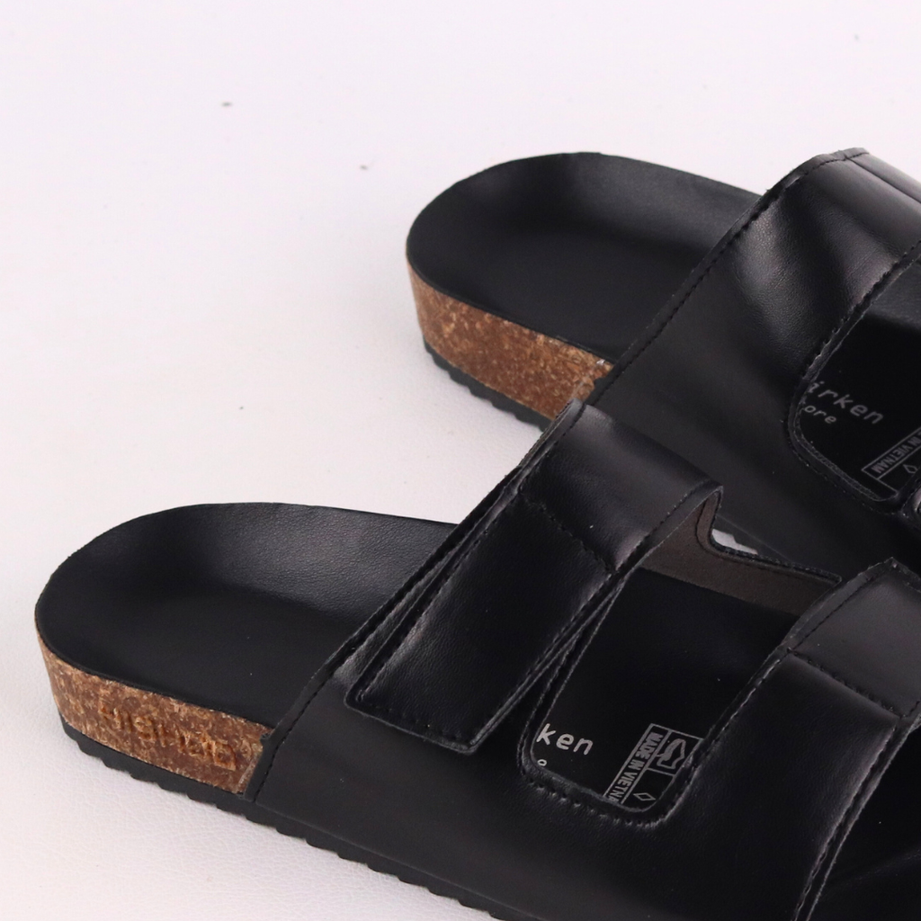 Dép đế trấu birken quai ngang xé dán MẶT ĐEN HISHOO S105