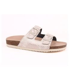 Dép đế trấu birken 2 khoá Kem Vân Rắn premium HISHOO B093