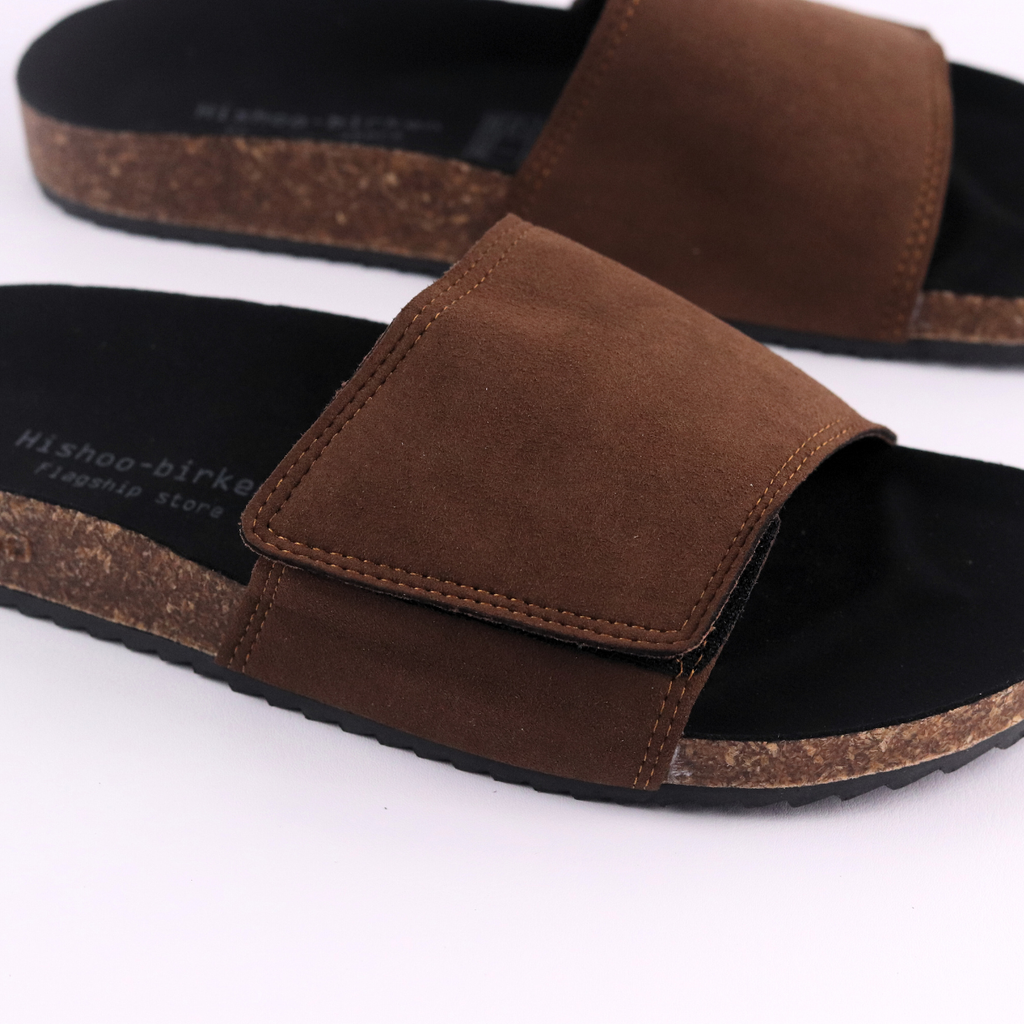 Dép đế trấu birken quai ngang Xé Dán da lộn HISHOO R103