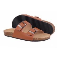 Dép đế trấu birken quai ngang 2 khoá MẶT ĐEN da bò HISHOO M093