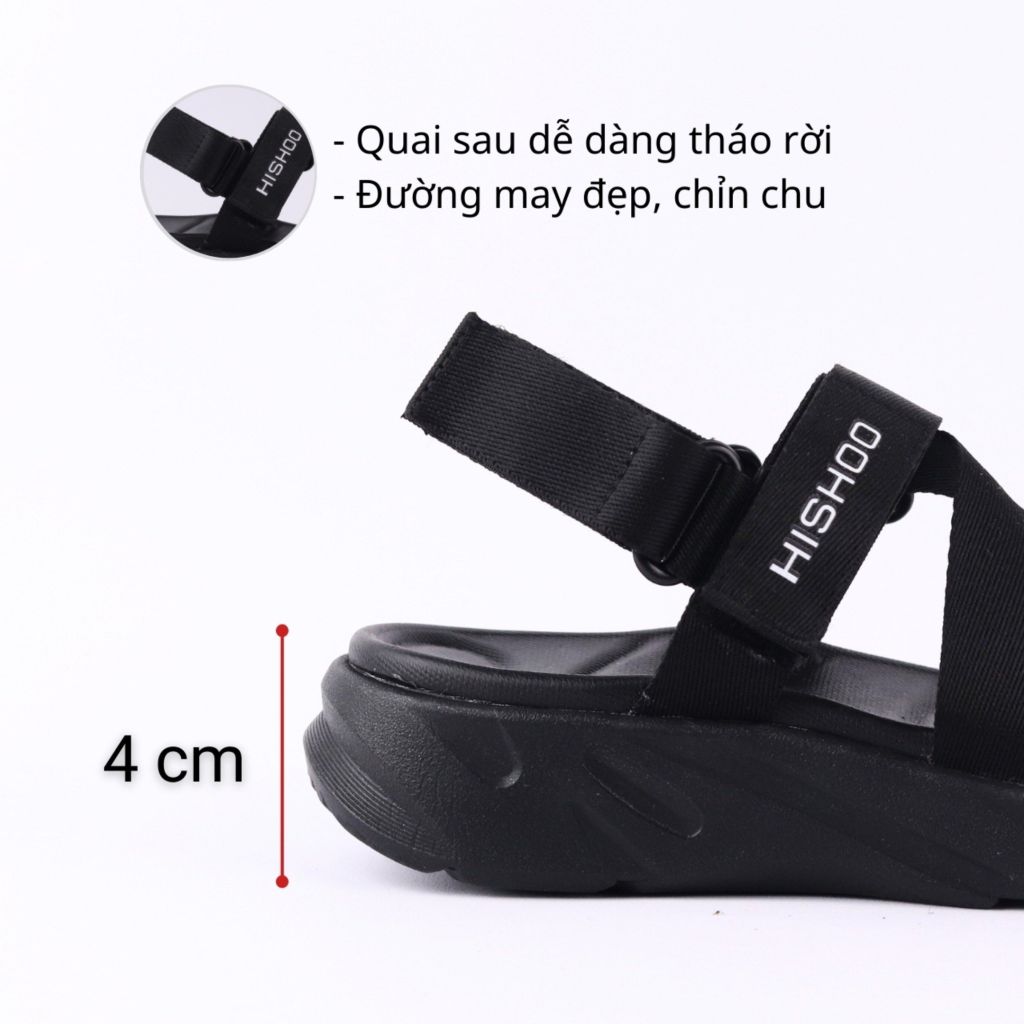 Giày Đi Học Sandal Đế Trắng Mặt Đen Quai Dù HISHOO F002