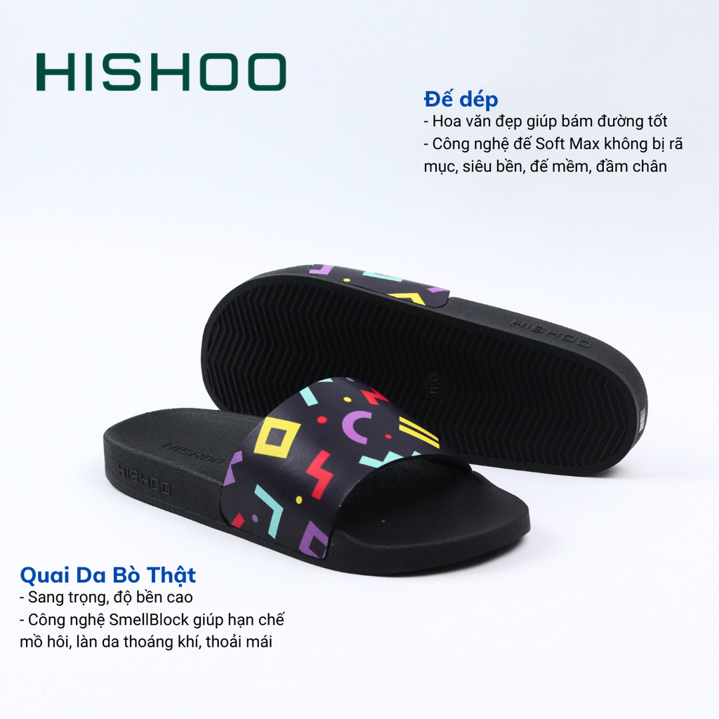 Dép quai ngang da bò In Hình Họa Tiết Game Xếp Gạch HISHOO U113