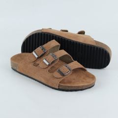 Dép đế trấu birken quai ngang 3 khoá da lộn HISHOO R092
