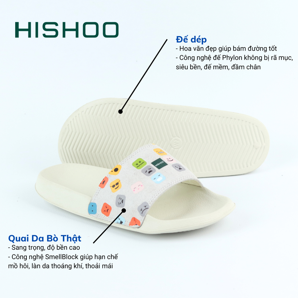Dép quai ngang da bò lộn Icon Cảm Xúc Emoji HISHOO U112