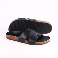Dép đế trấu birken quai ngang chữ H MẶT ĐEN HISHOO S095