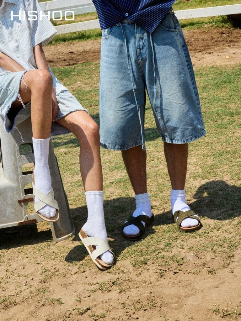 Dép đế trấu birken quai ngang chéo premium HISHOO B096