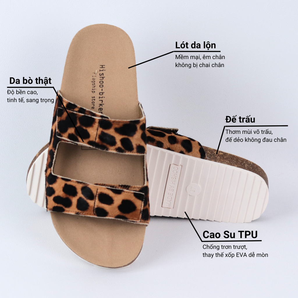 Dép đế trấu birken xé dán Beo Cowhide HISHOO M105