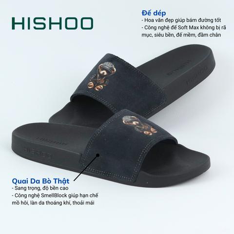 Dép quai ngang da bò lộn Gấu Bảnh Tỏn HISHOO U113
