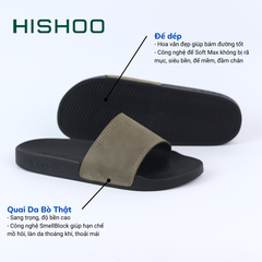 Dép quai ngang da bò Rêu da thật HISHOO U114