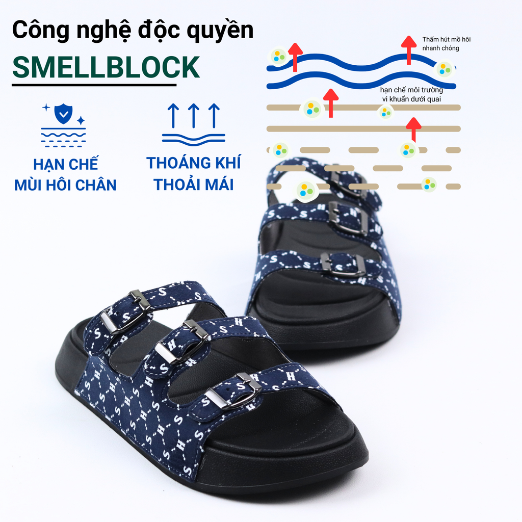Dép quai ngang 3 khoá Monogram HISHOO S130