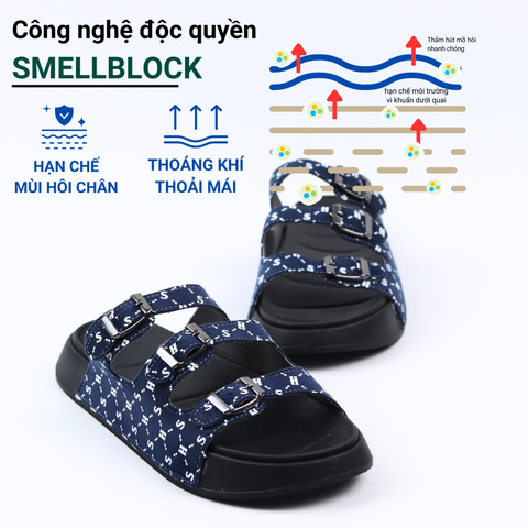 Dép quai ngang 3 khoá Monogram HISHOO S130