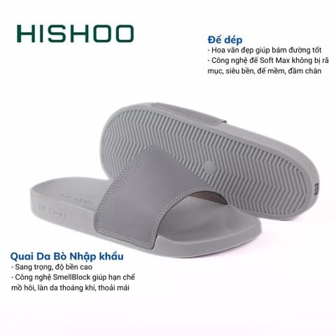 Dép quai ngang da bò Xám da HISHOO U111