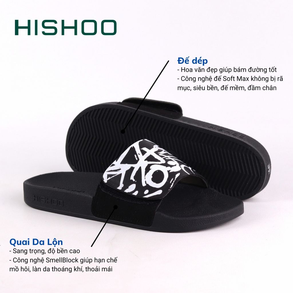 Dép quai ngang da bò Xé dán Grafiti HISHOO U115
