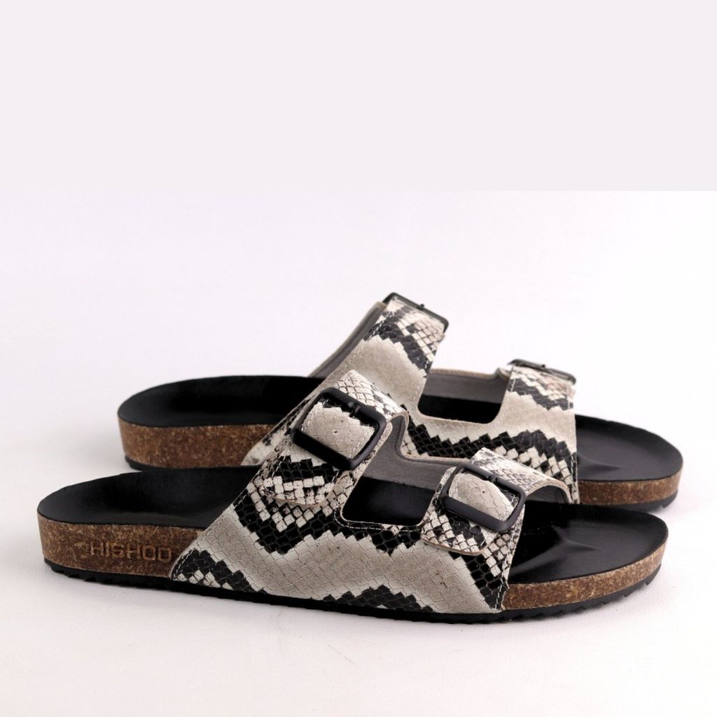 Dép đế trấu birken quai ngang 2 khoá Da hiếm HISHOO M093