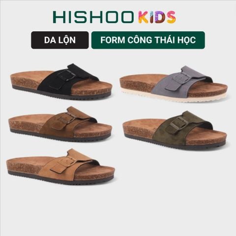 Dép đế trấu birken bé trai bé gái 1 khoá da lộn premium HISHOO H113