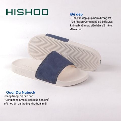 Dép quai ngang Nubuck Xanh navy HISHOO U111
