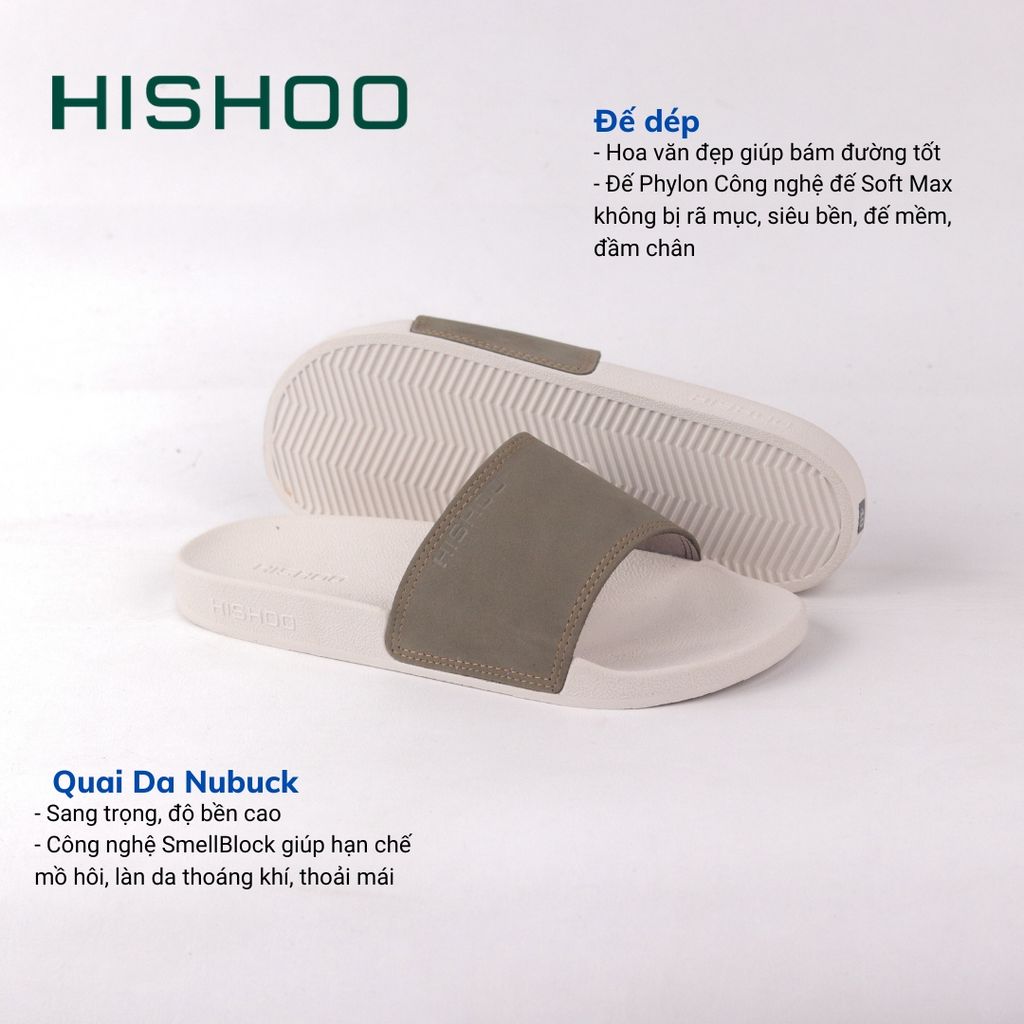 Dép quai ngang Nubuck Xanh rêu HISHOO U111