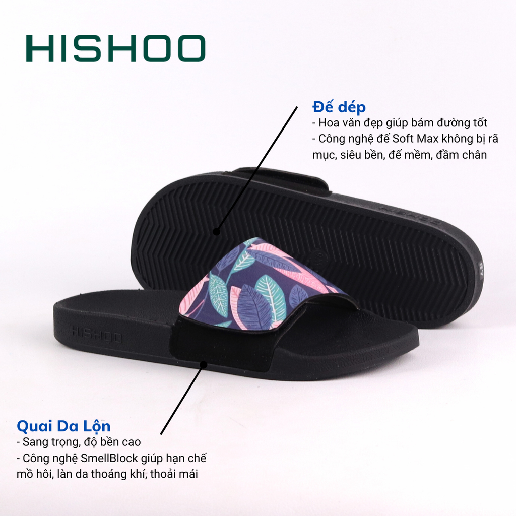 Dép quai ngang da bò Xé dán Tropical Lá Cây HISHOO U115