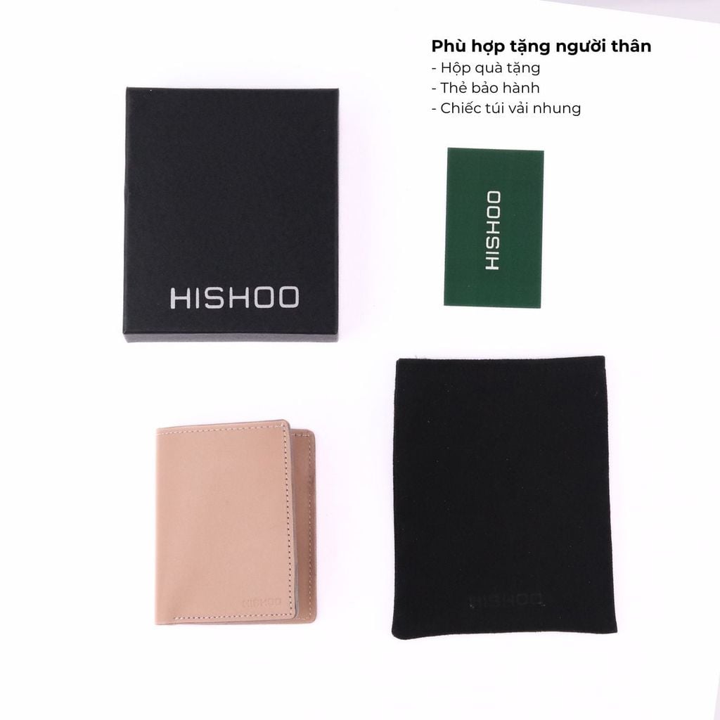 Ví Da Dáng Đứng Nam Nữ Đựng Thẻ [HỒNG KEM] Alpha Da Bò Phụ Kiện Hishoo V004