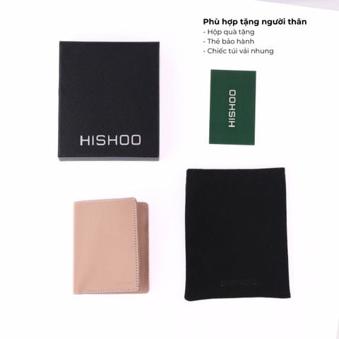 Ví Da Dáng Đứng Nam Nữ Đựng Thẻ [HỒNG KEM] Alpha Da Bò Phụ Kiện Hishoo V004