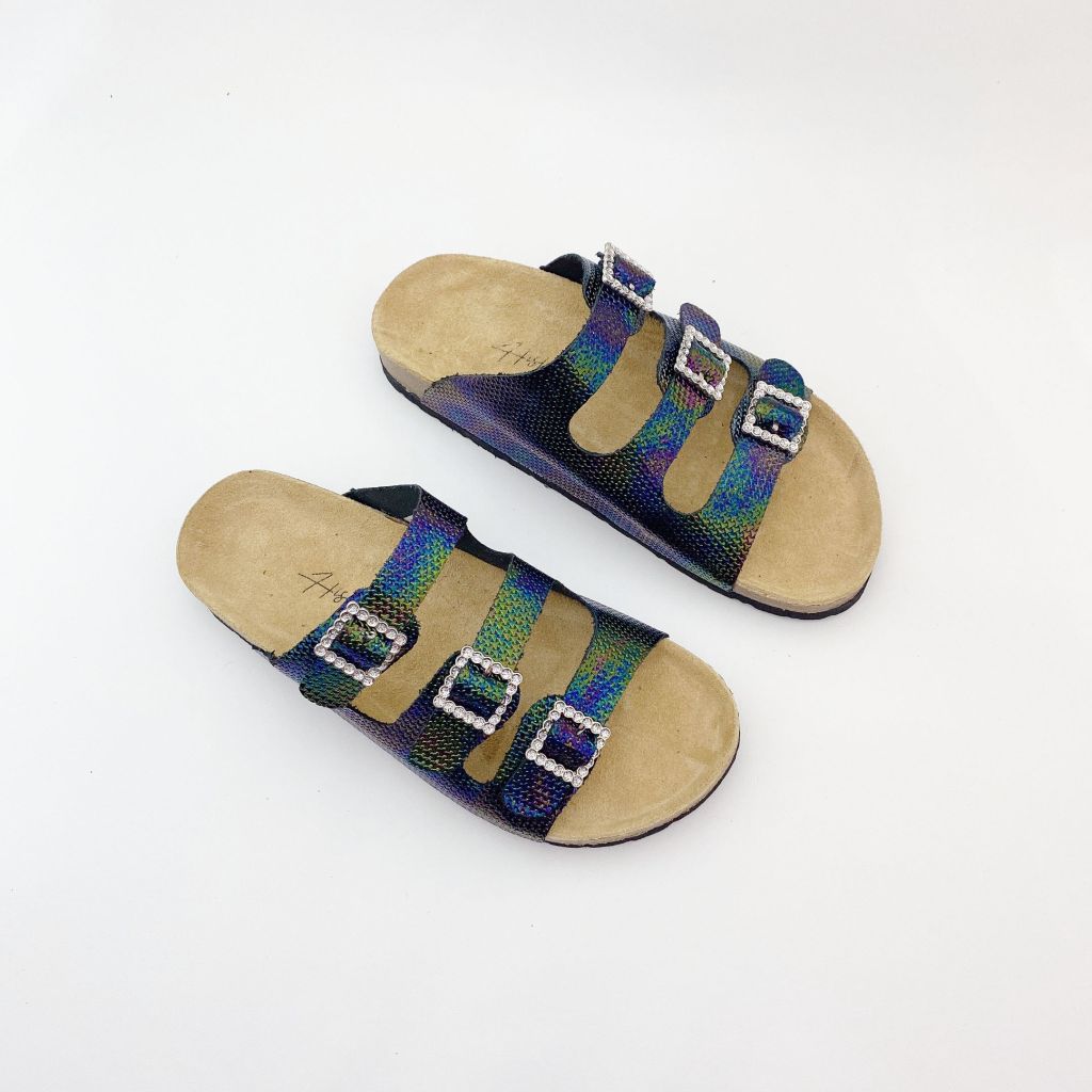 Dép đế trấu birken quai ngang 3 khoá Galaxy rắn HISHOO D092