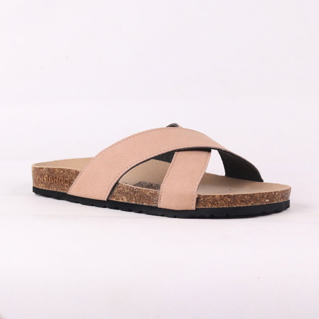 Dép đế trấu birken quai ngang chéo da lộn HISHOO R096