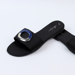 Dép lê nữ quai ngang đính khoá bạc xanh HISHOO S122