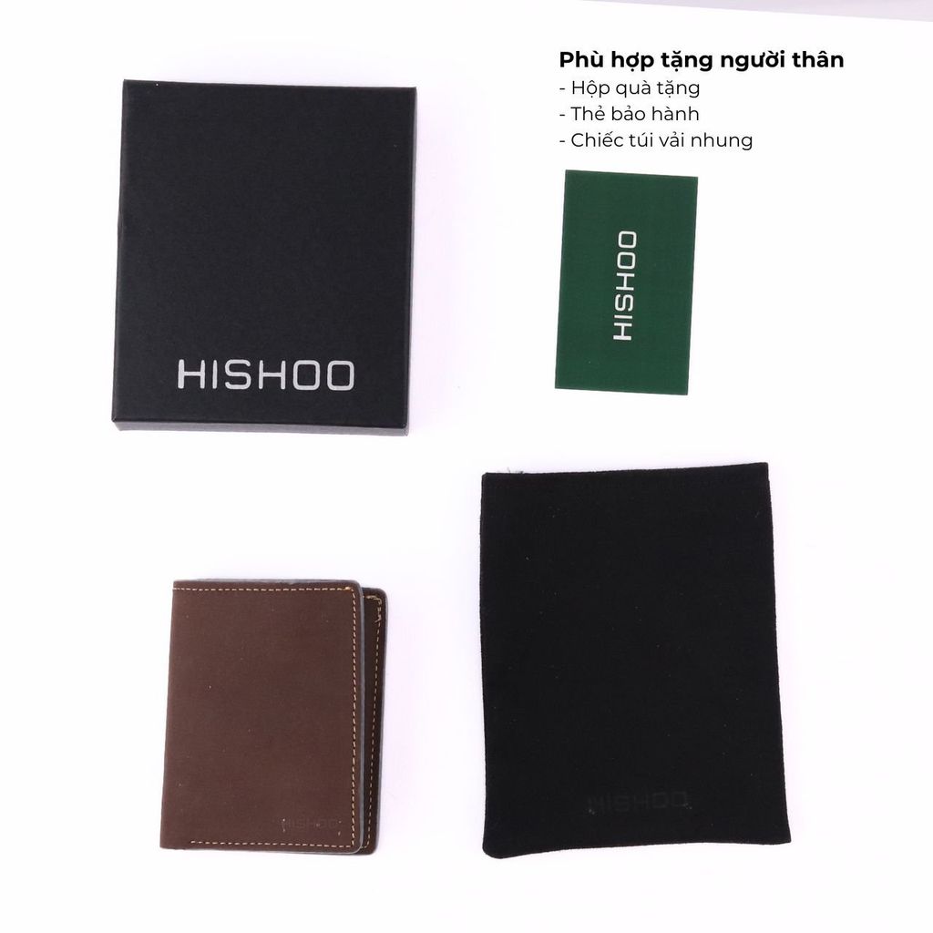 Ví Da Dáng Đứng Nam Nữ Đựng Thẻ [NÂU] Alpha Da Bò Phụ Kiện Hishoo V004