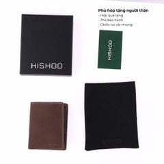 Ví Da Dáng Đứng Nam Nữ Đựng Thẻ [NÂU] Alpha Da Bò Phụ Kiện Hishoo V004
