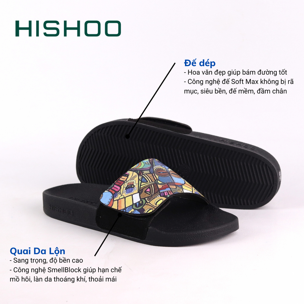Dép quai ngang da bò Xé dán Mặt Nạ Thổ Dân HISHOO U115