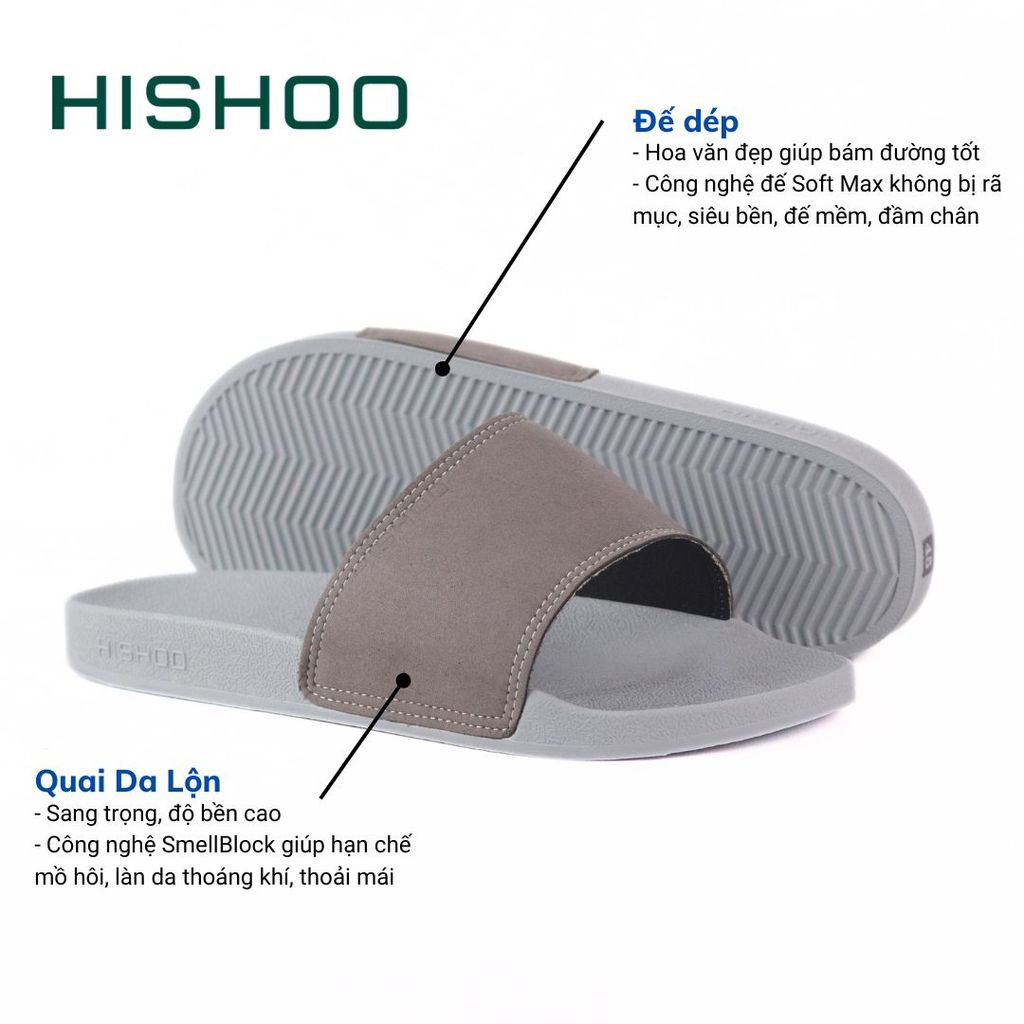 Dép quai ngang da bò Xám da lộn HISHOO U111