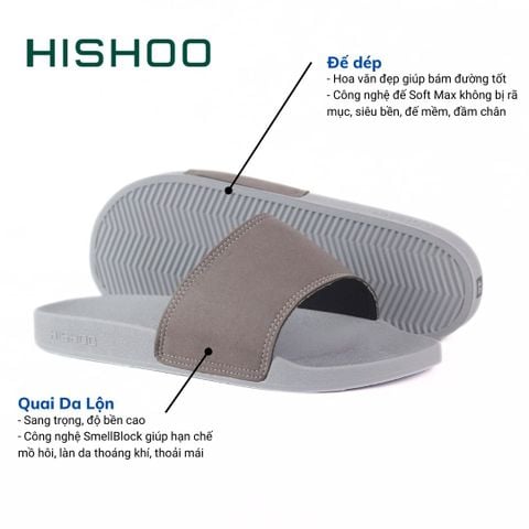 Dép quai ngang da bò Xám da lộn HISHOO U111