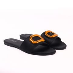 Dép lê nữ quai ngang đính khoá vàng HISHOO S124