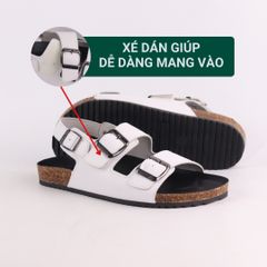 Dép đế trấu Sandal birken quai ngang 2 khoá da bò HISHOO M102