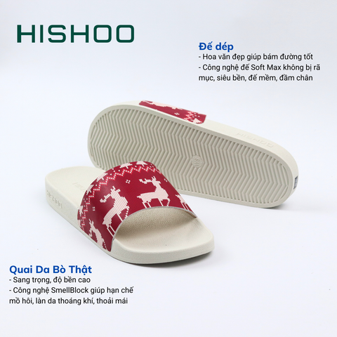 Dép quai ngang da bò In Hình Họa Tiết Hươu Đỏ HISHOO U112
