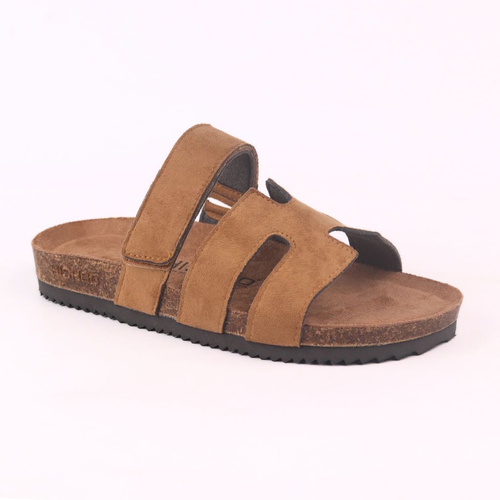 Dép đế trấu birken Chữ H Sandal quai ngang bản, da lộn premium HISHOO H104