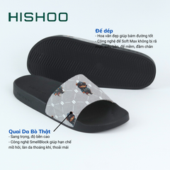 Dép quai ngang da bò lộn Bò+Xám Gấu Bí Lù Monogram HISHOO U113